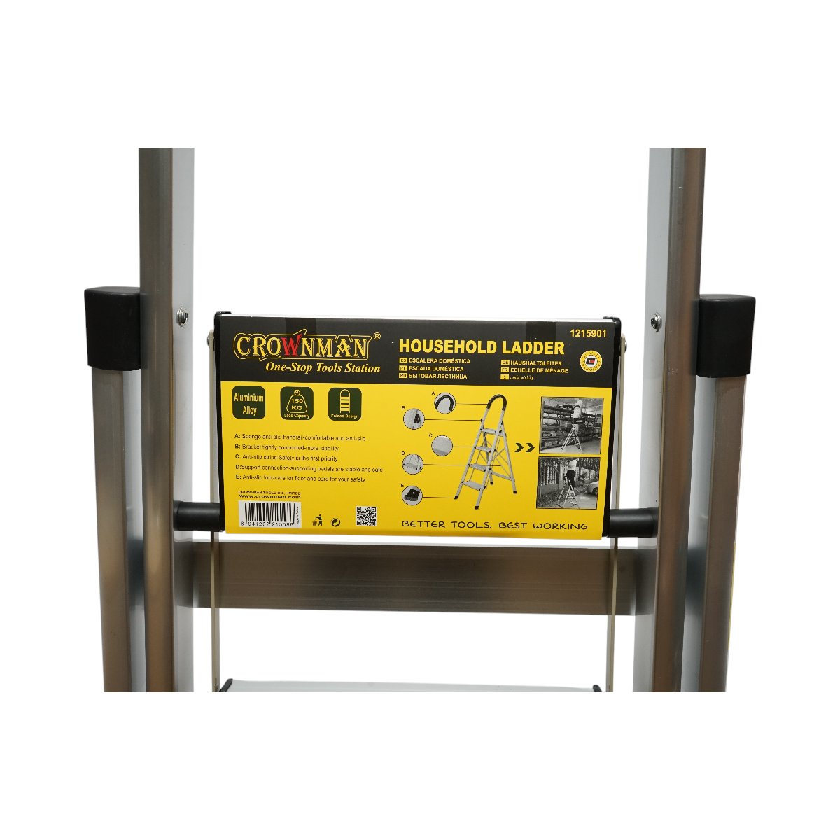 Scara aluminiu pliabila, 4 trepte antiderapante, inaltime 143cm, sarcina maxima 150Kg Crownman